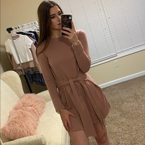 NWOT Blush pink tie waist sweatshirt dress